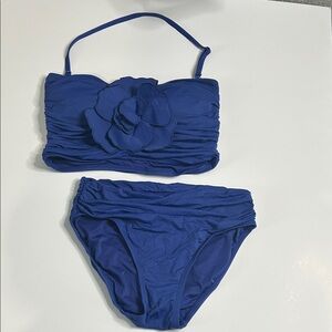 Carmen Marc Valvo Royal Blue Floral Bandeau Tankini